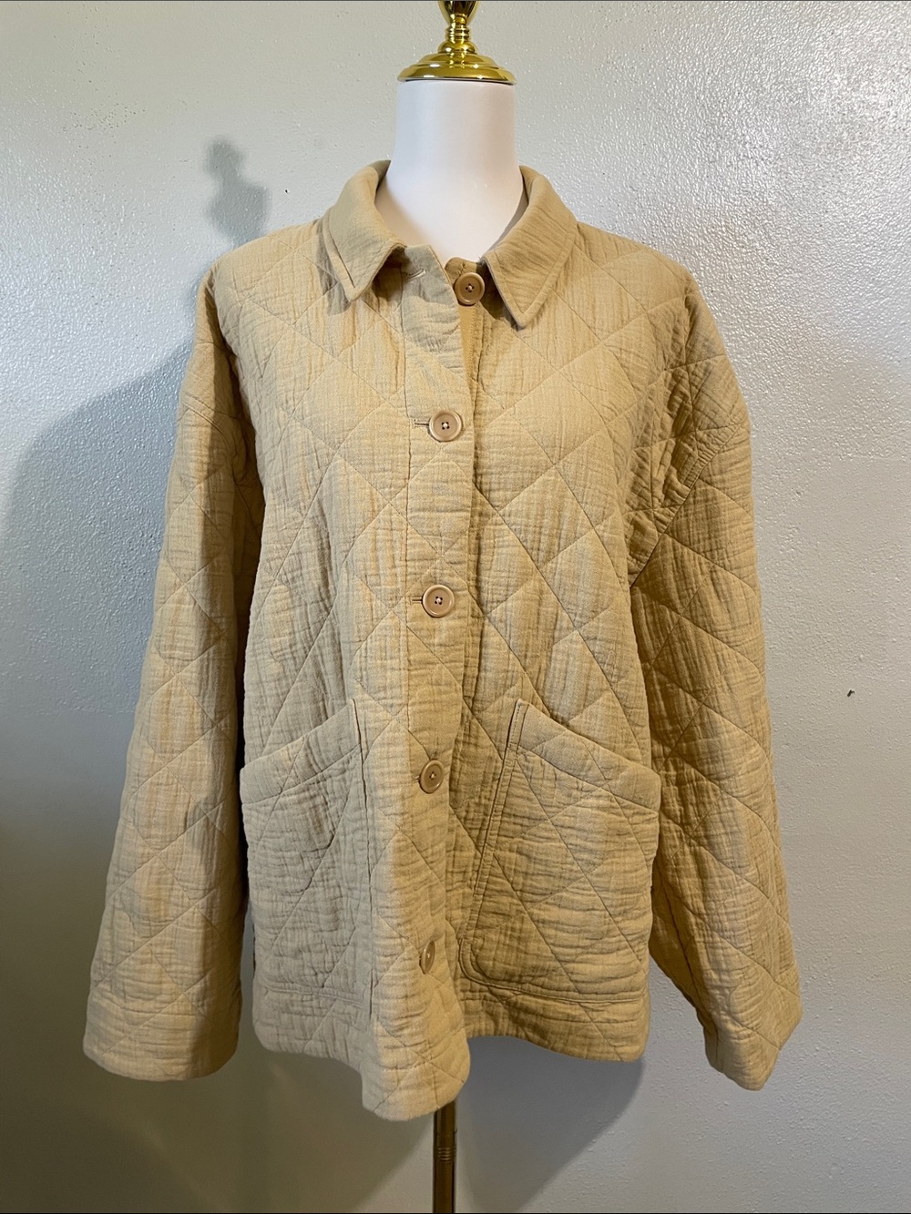 Quilted Cotton Overshirt Textured Tan Quilted Coat Jacket XXL Madewell Fisherman